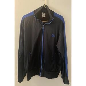 PUMA VTG Black w/ Blue Full Zip Track Jacket Men's XL Embroidered Logo Pockets